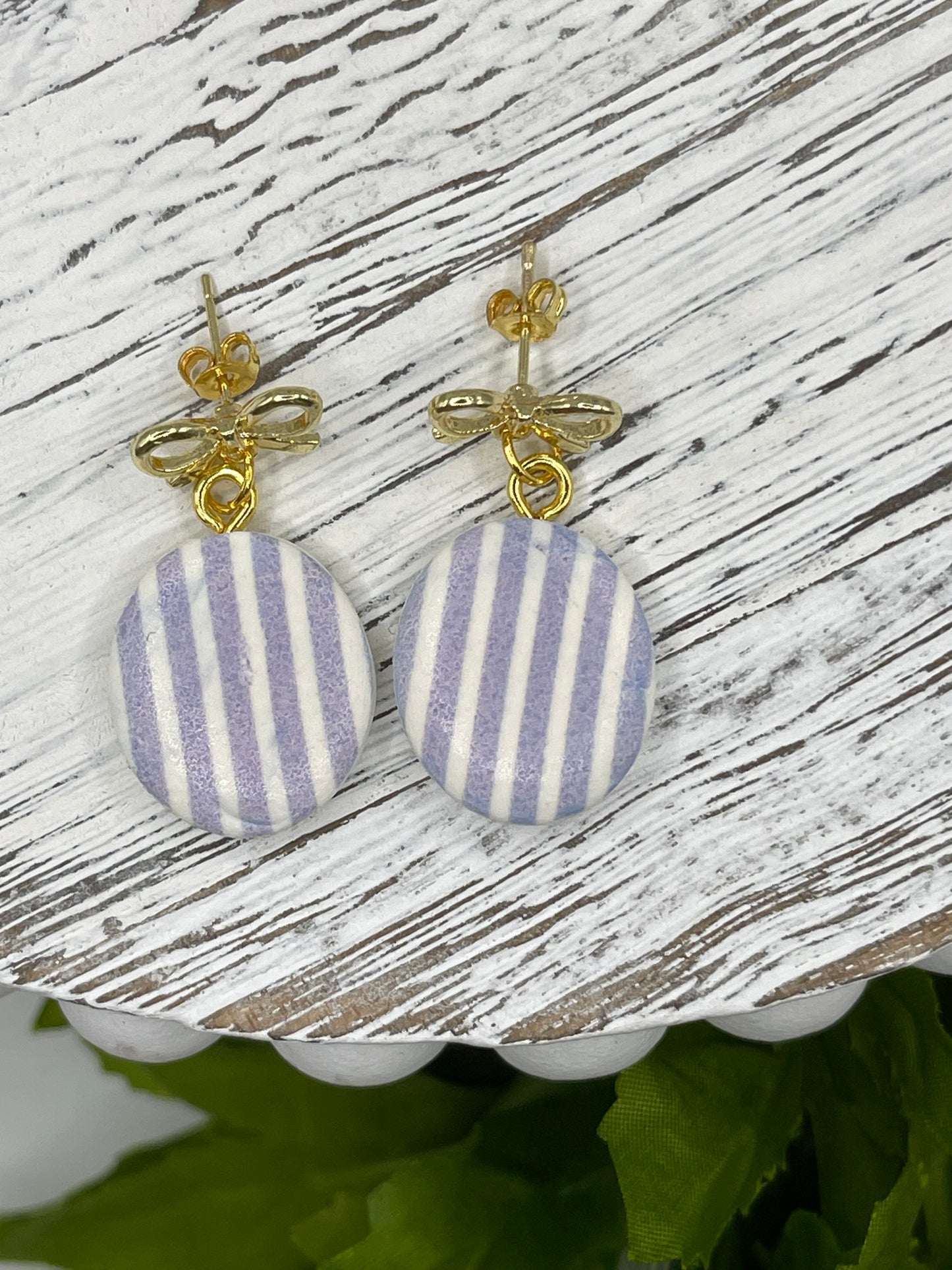 Blue Chambray Striped Polymer Clay Earrings
