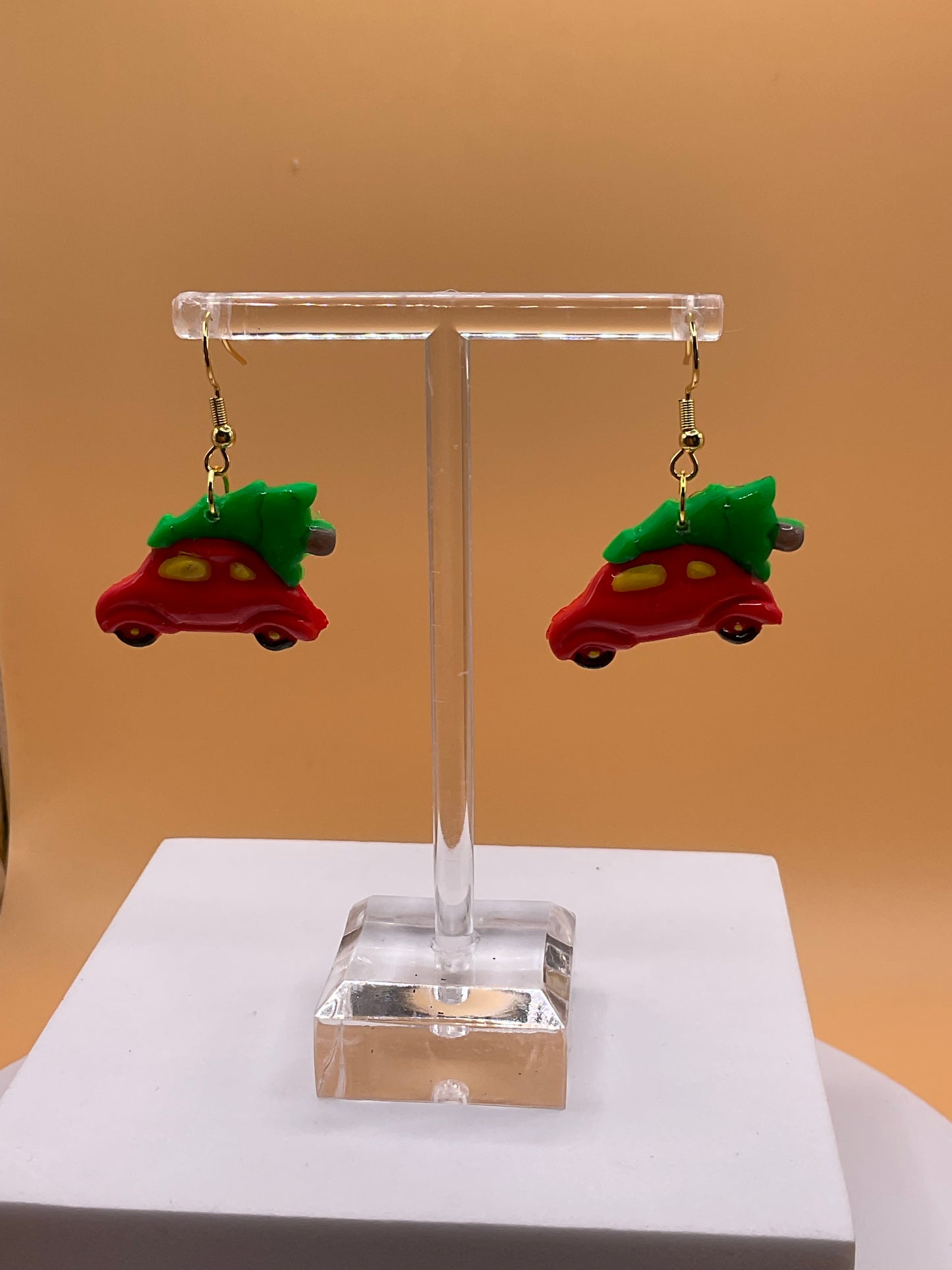 Car and Christmas Tree Dangle Earrings