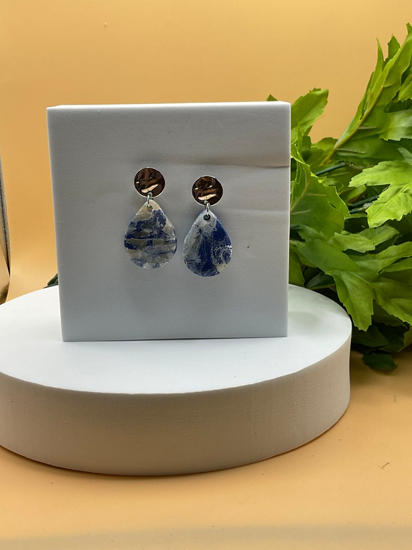 Blue Swirl and Silver Polymer Clay Earrings