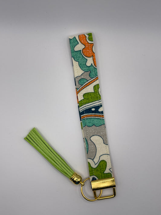 Bright Paisley Wristlet - Lime Green Tassel
