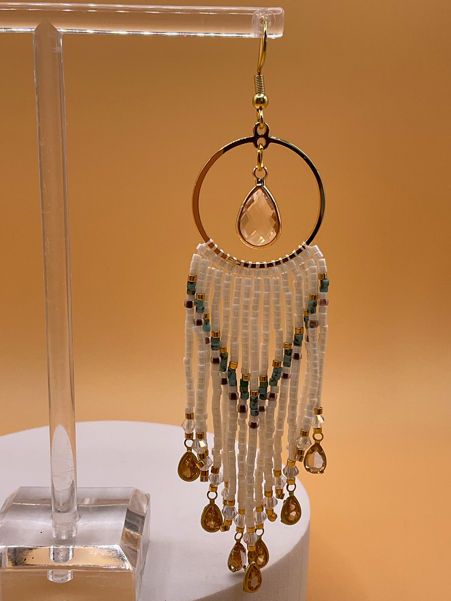 Bead and Crystal Drop Earrings | Elegant Southwestern Style | Boho Beaded Dangle