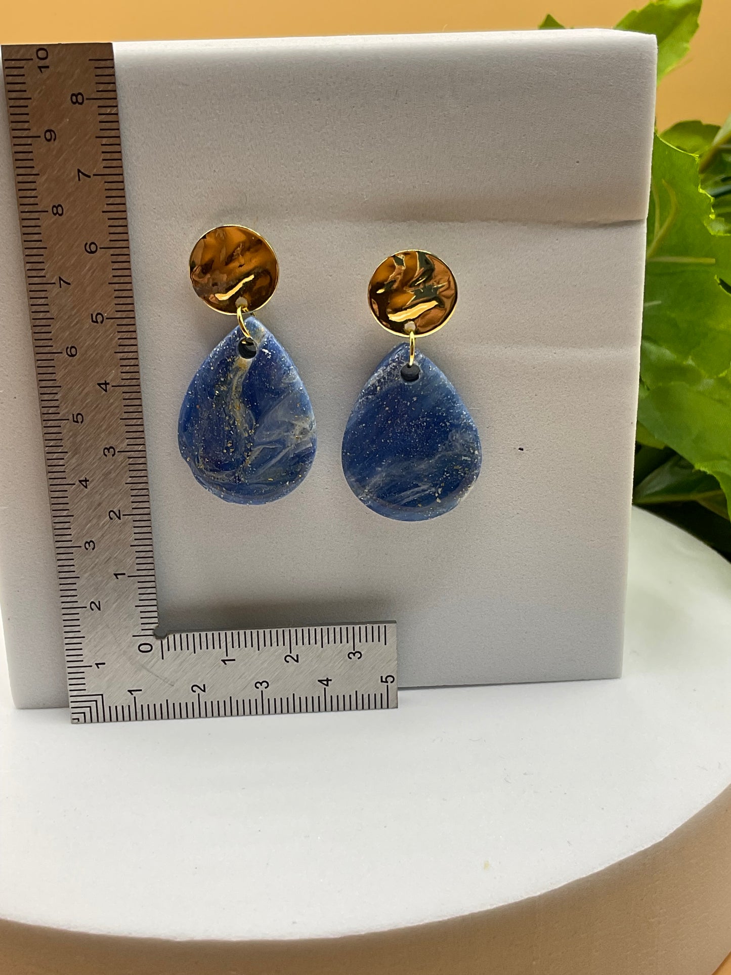 Blue Swirl and Gold Polymer Clay Earrings