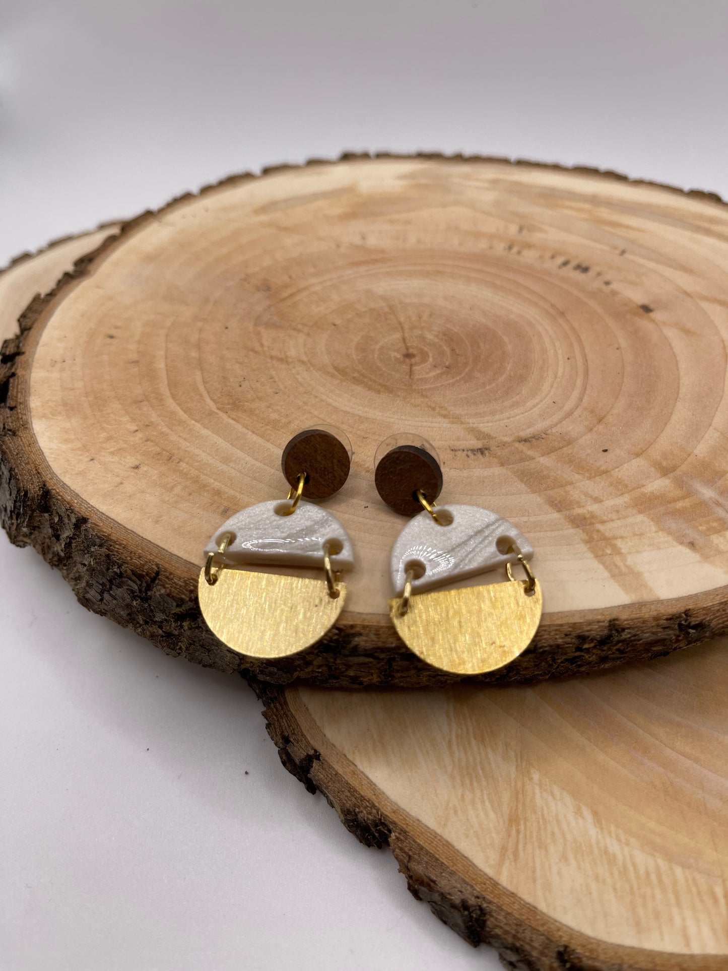 Wood Clay & Brass Earrings