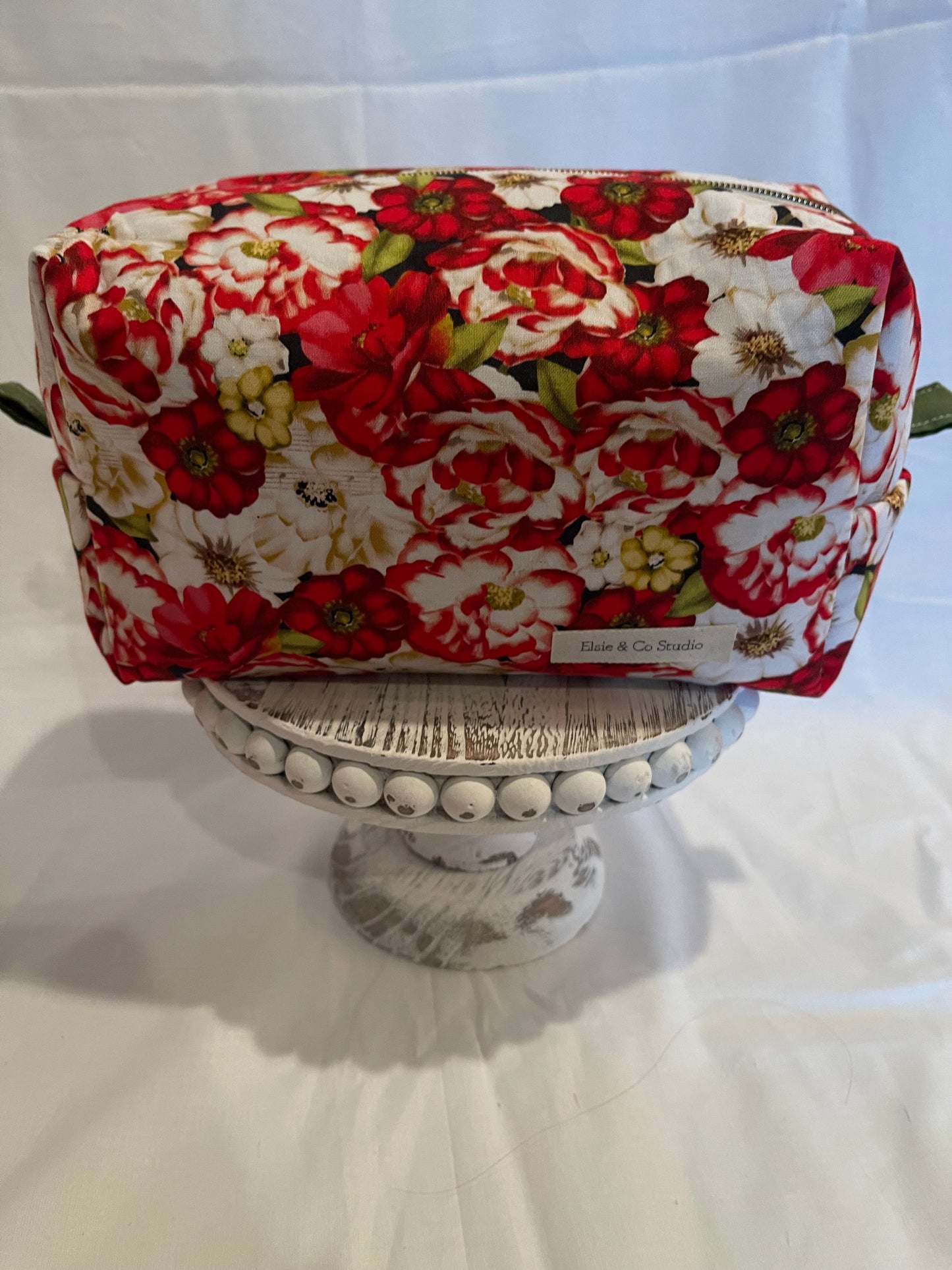 Large Red Floral Cosmetic Bag
