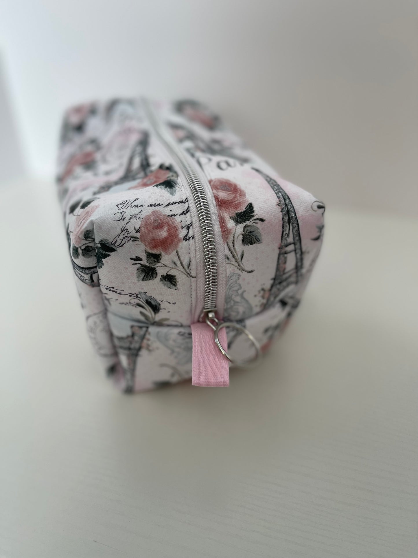 Large Pink Paris Print Cosmetic Bag