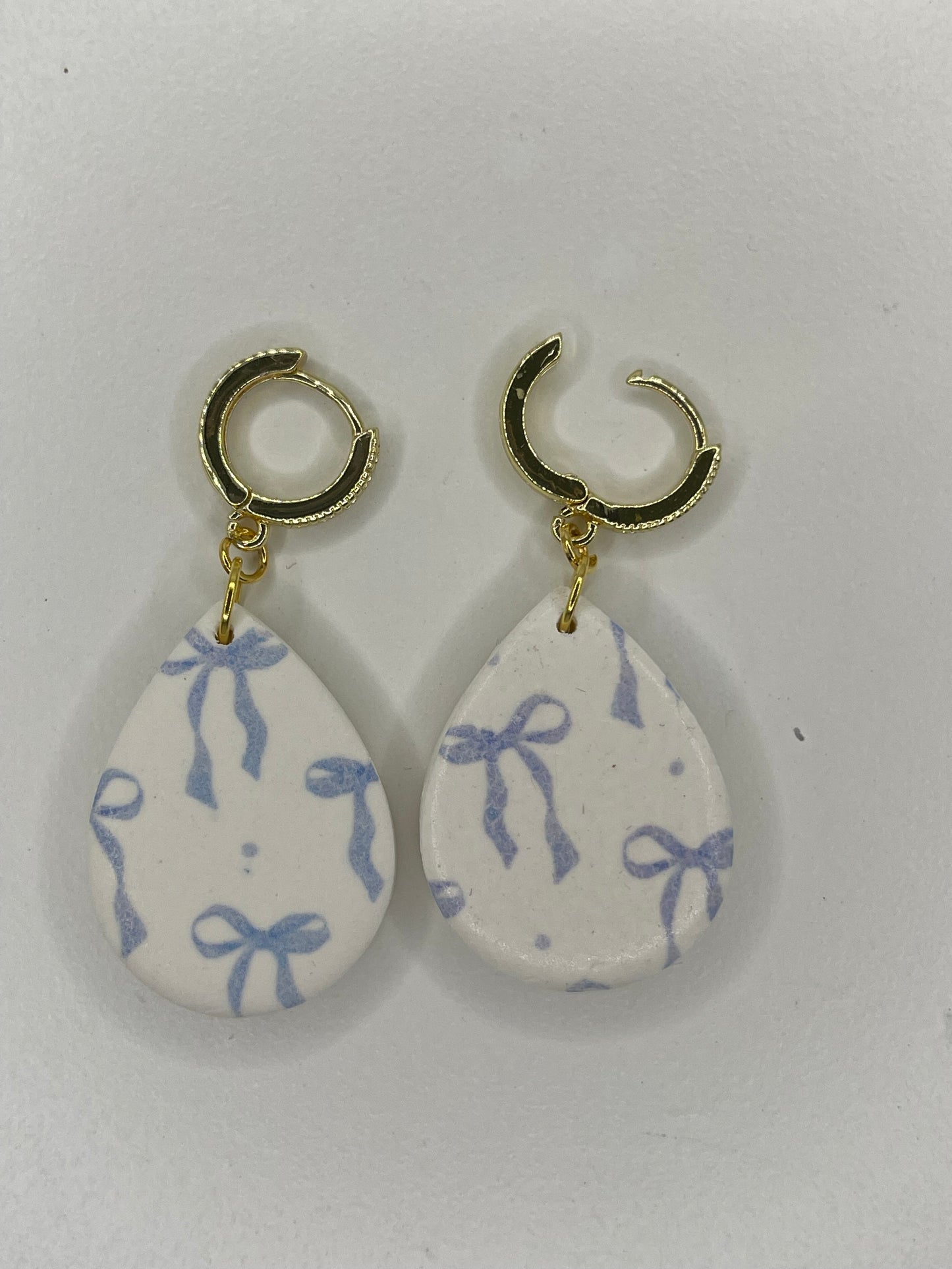 Blue Bow Polymer Clay Earrings