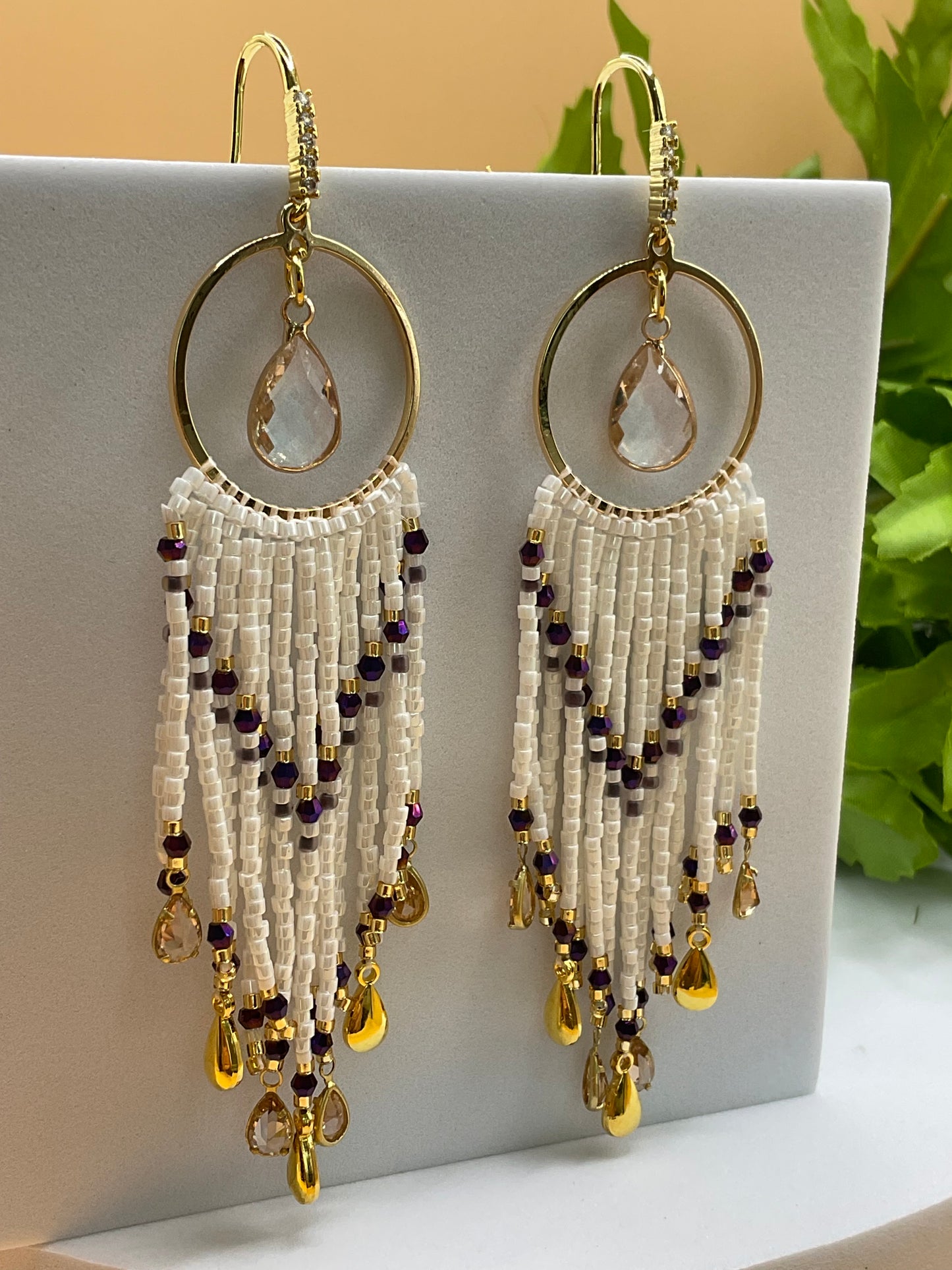 Bead and Crystal Drop Earrings | Elegant Style | Boho Beaded Dangle