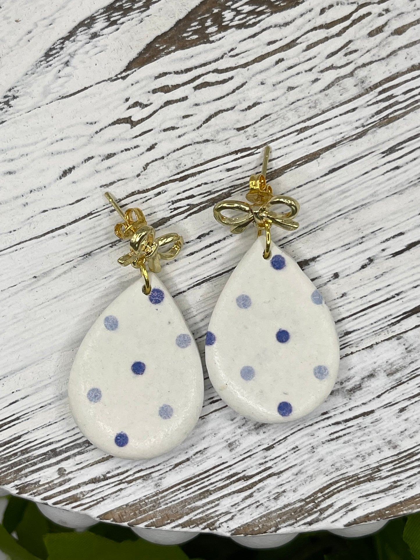 Blue Dot Polymer Clay Earrings