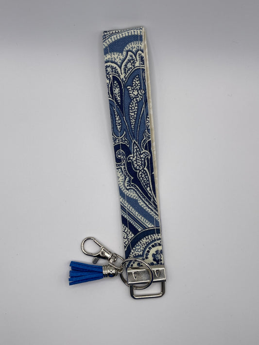 Blue Paisley Wristlet - Small Blue Tassel