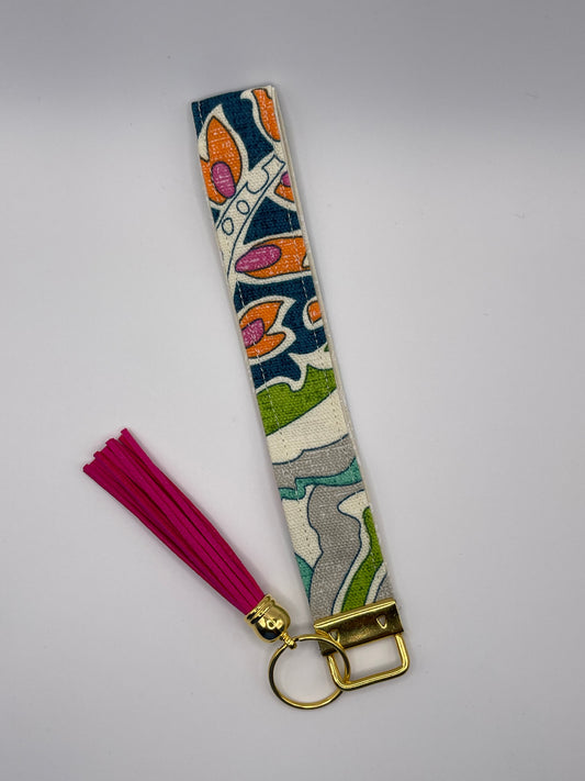 Bright Paisley Wristlet - Bright Pink Tassel