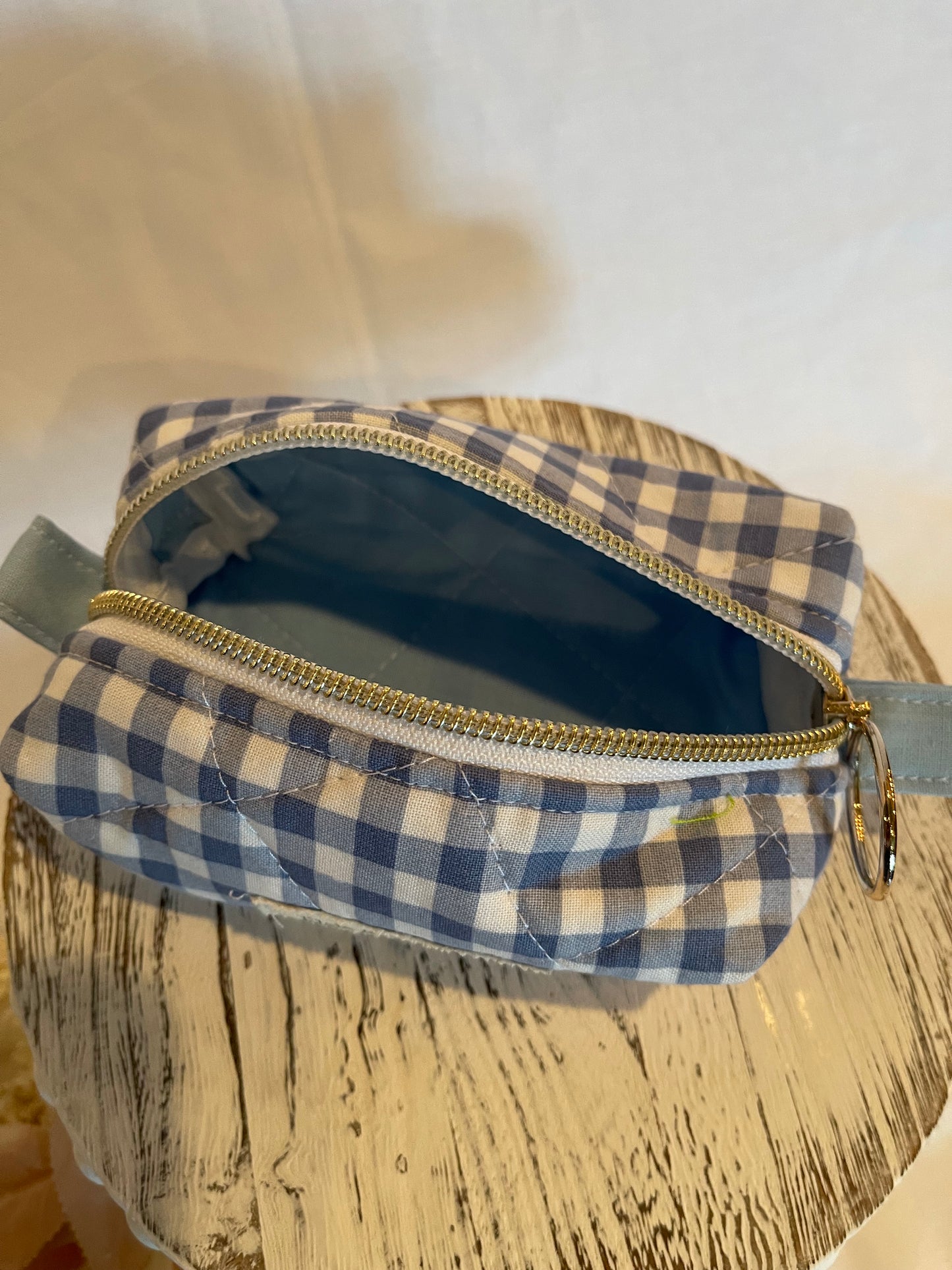Small Blue Gingham Cosmetic Bag