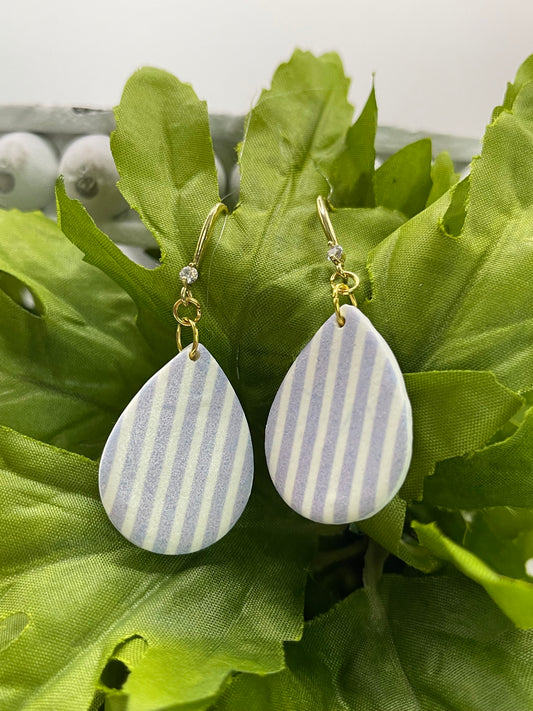 Blue chambray striped polymer clay earrings