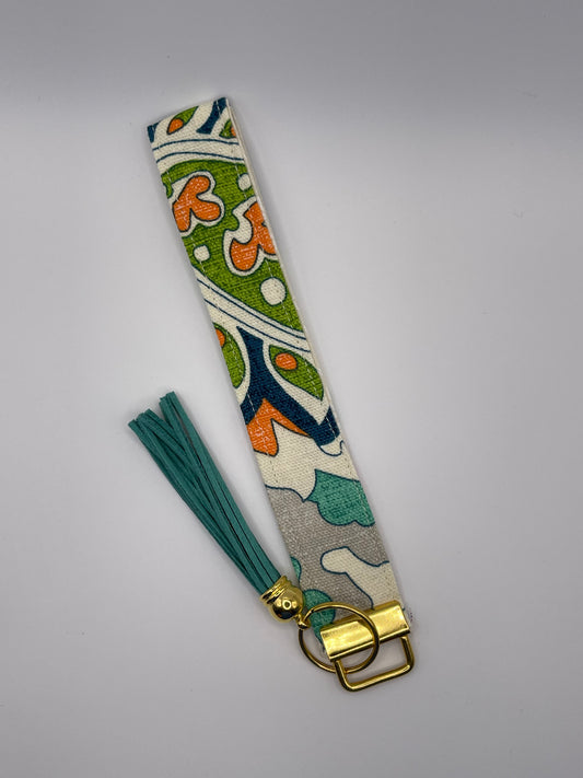 Bright Paisley Wristlet - Teal Tassel