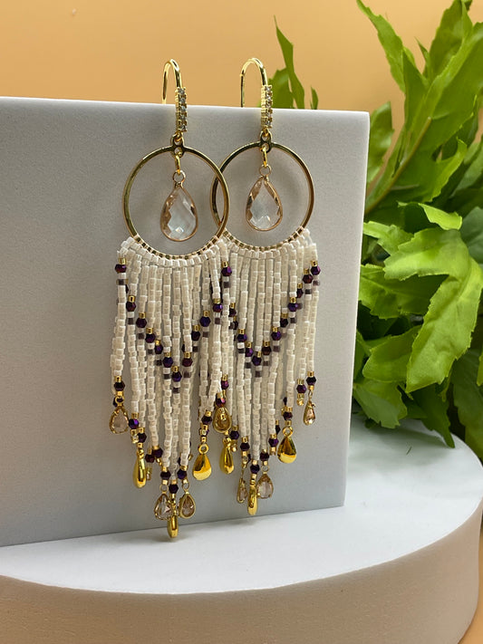 Bead and Crystal Drop Earrings | Elegant Style | Boho Beaded Dangle