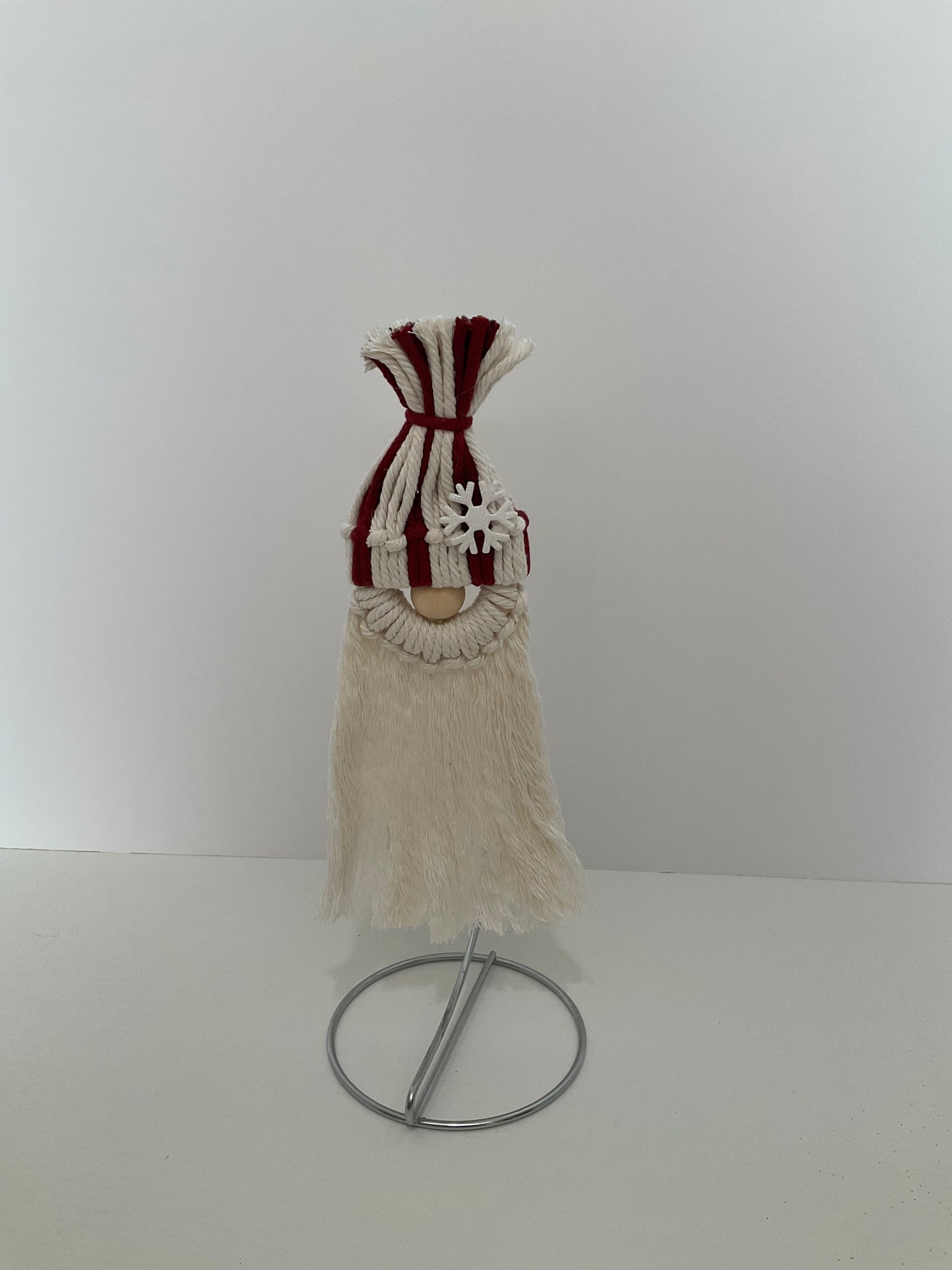 Red and Cream Macrame Gnome Ornament