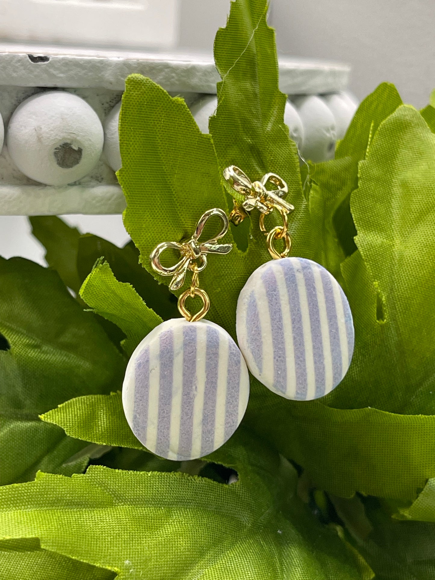 Blue Chambray Striped Polymer Clay Earrings