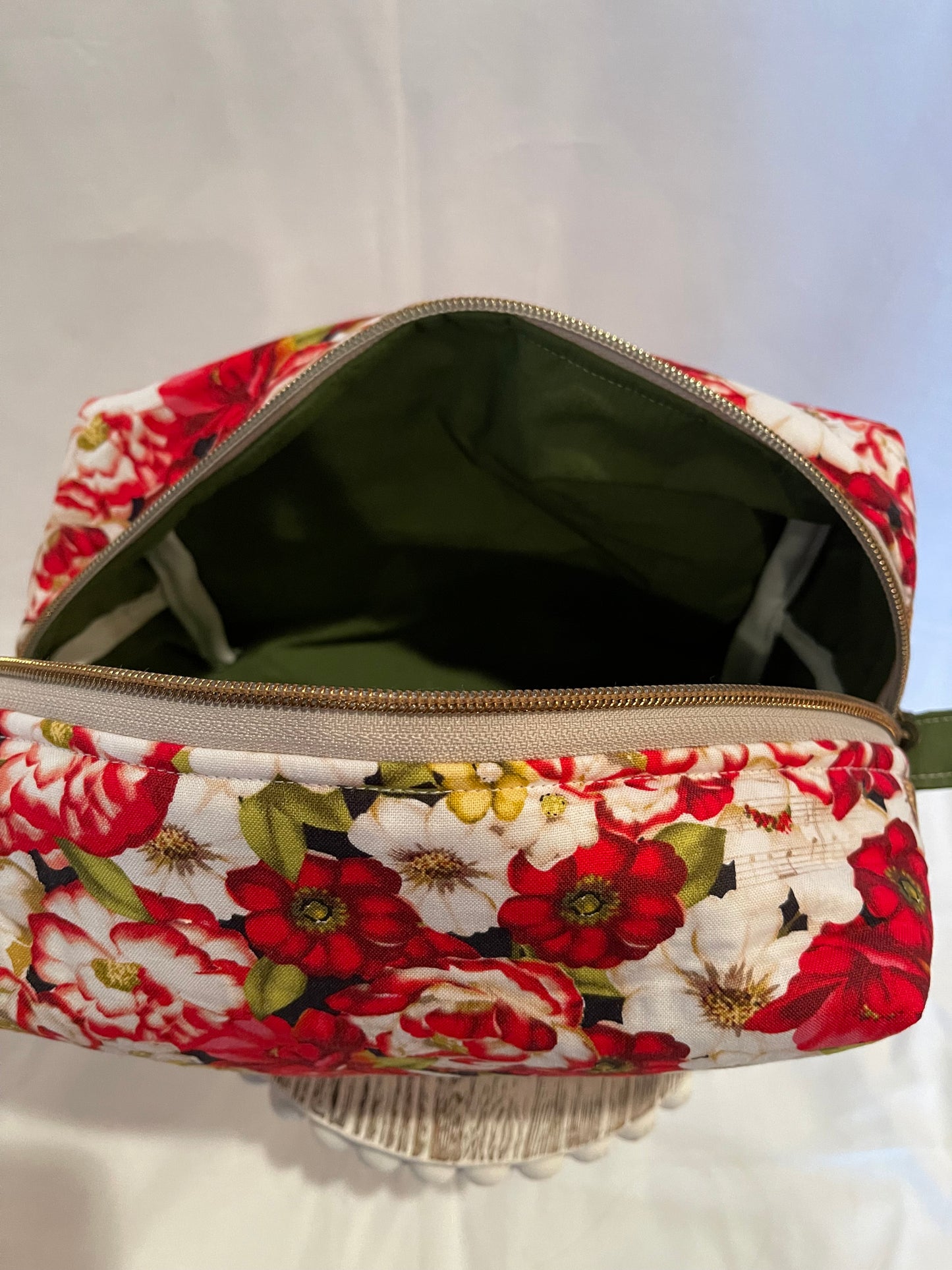 Large Red Floral Cosmetic Bag