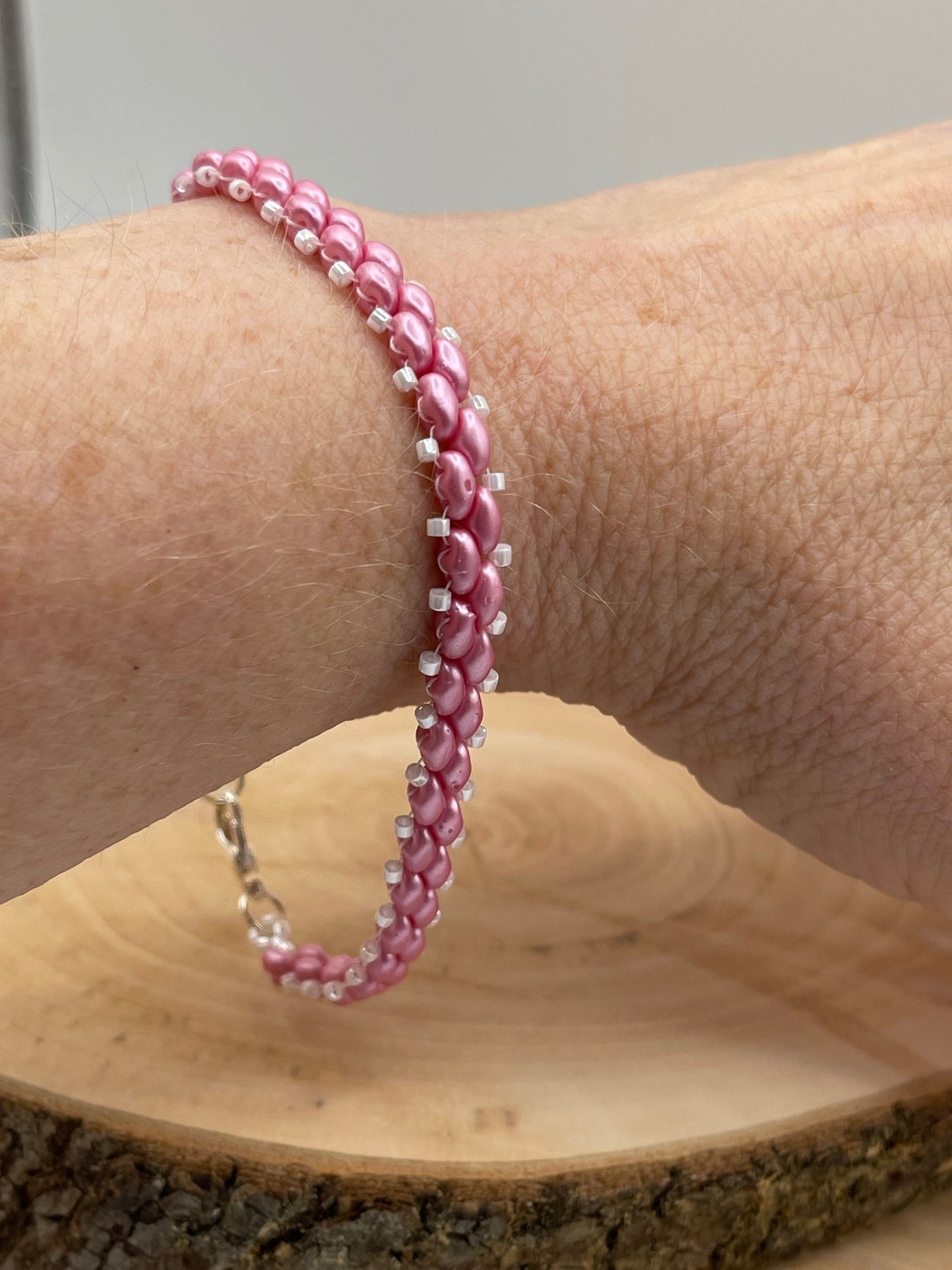 Pink & White Beaded Bracelet