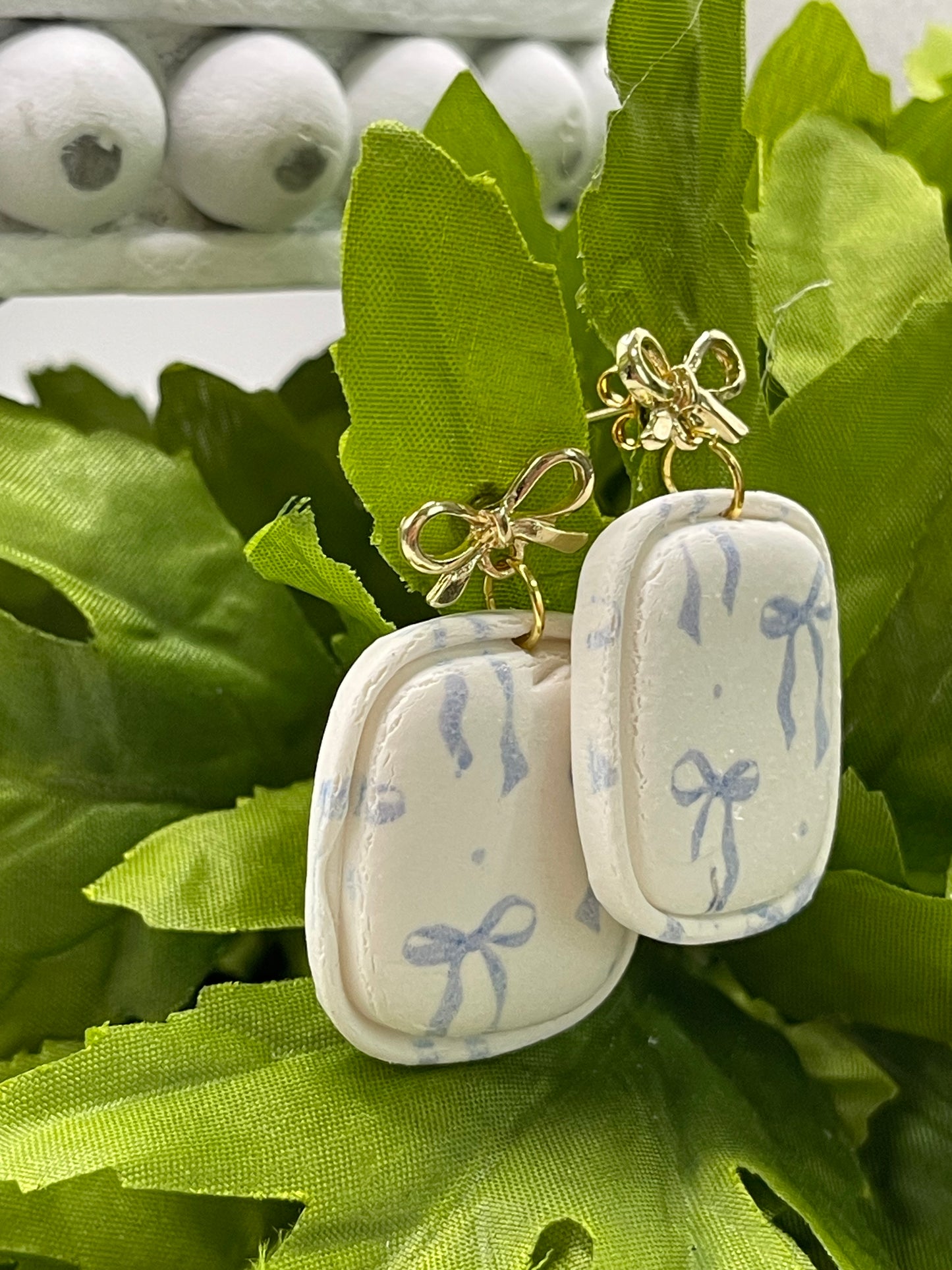 Blue Bow Polymer Clay Earrings
