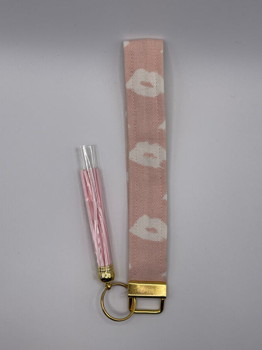 Pink & Cream Lips Wristlet - Pink Tassel