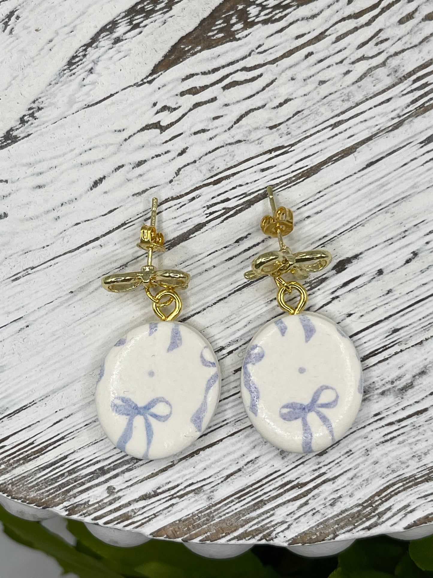 Blue Bow Polymer Clay Earrings