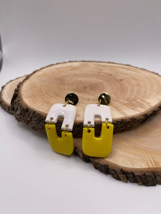 Yellow & White Reto-Inspired Dangle Earrings