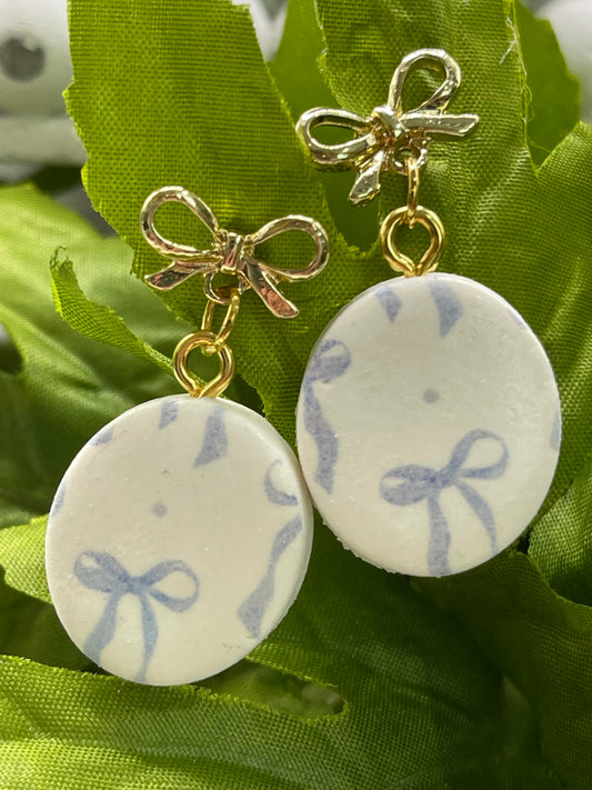 Blue Bow Polymer Clay Earrings