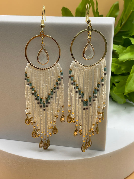 Bead and Crystal Drop Earrings | Elegant Southwestern Style | Boho Beaded Dangle