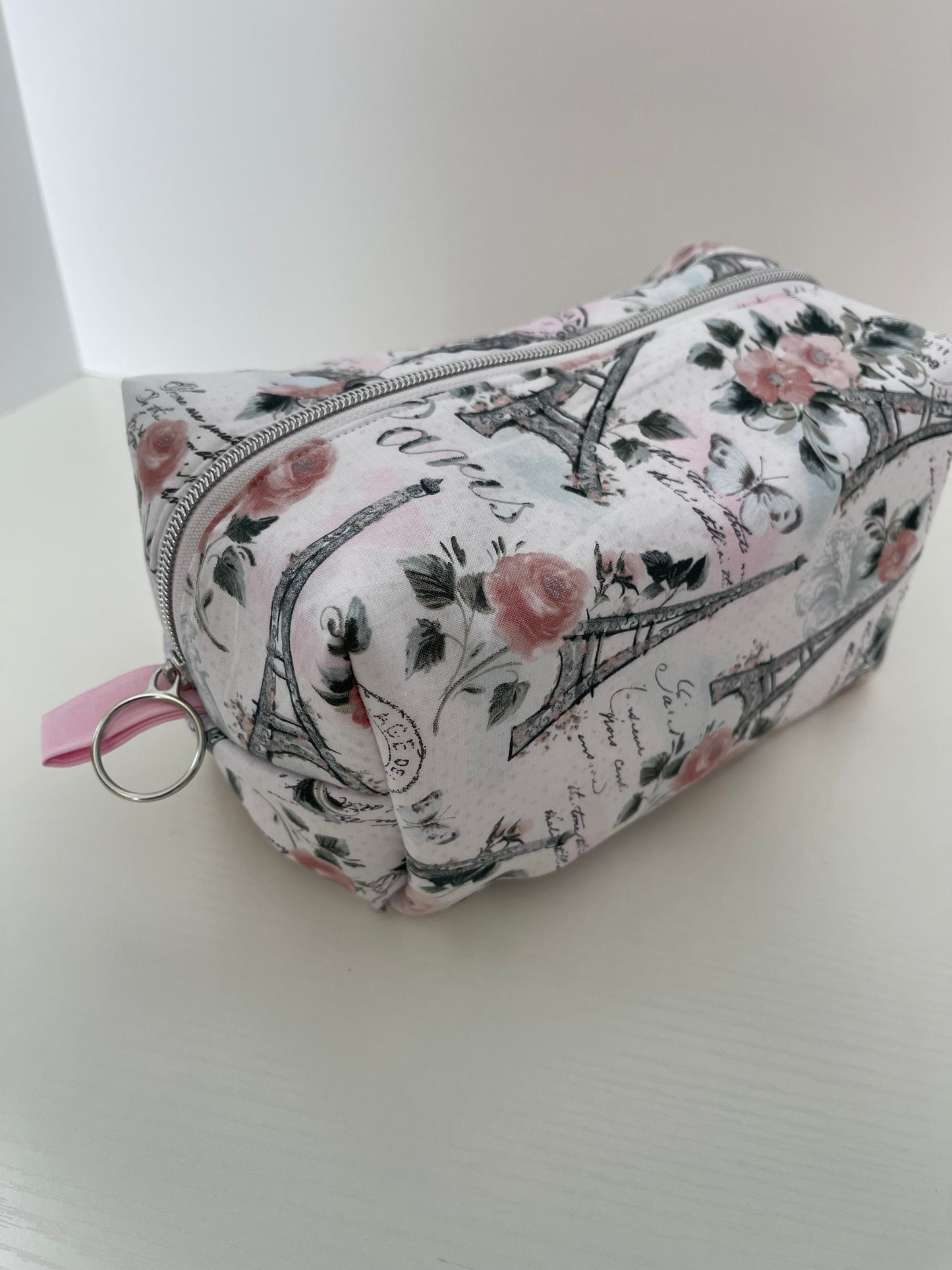 Large Pink Paris Print Cosmetic Bag