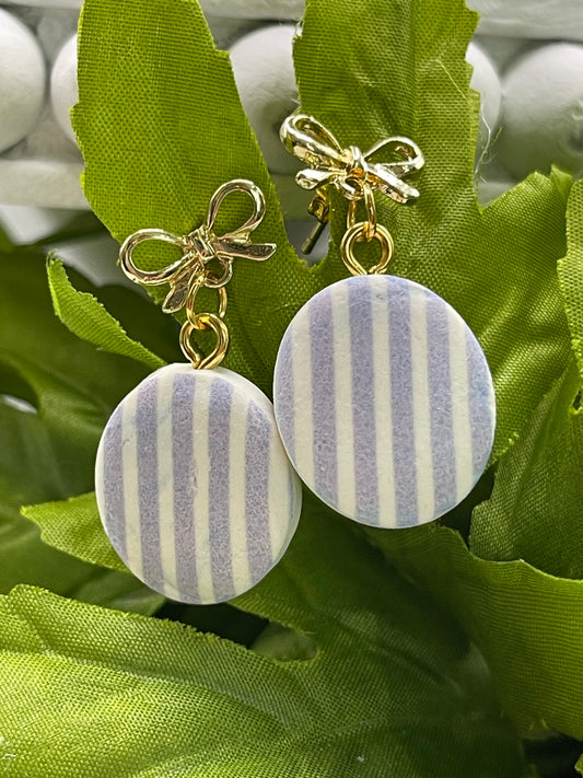 Blue Chambray Striped Polymer Clay Earrings