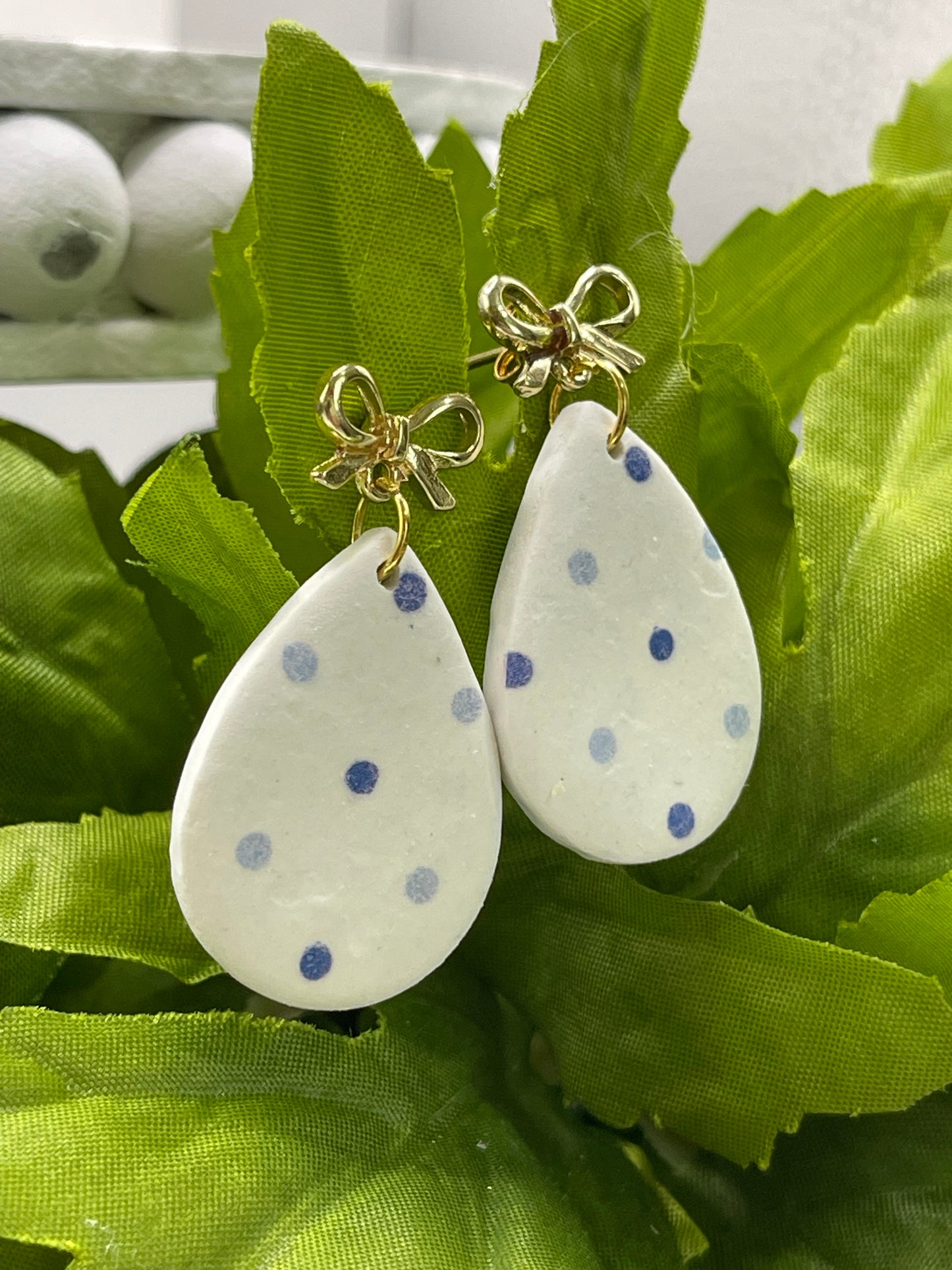 Blue Dot Polymer Clay Earrings