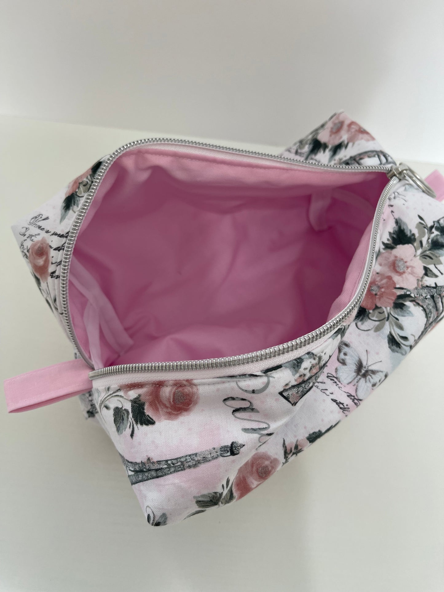 Large Pink Paris Print Cosmetic Bag