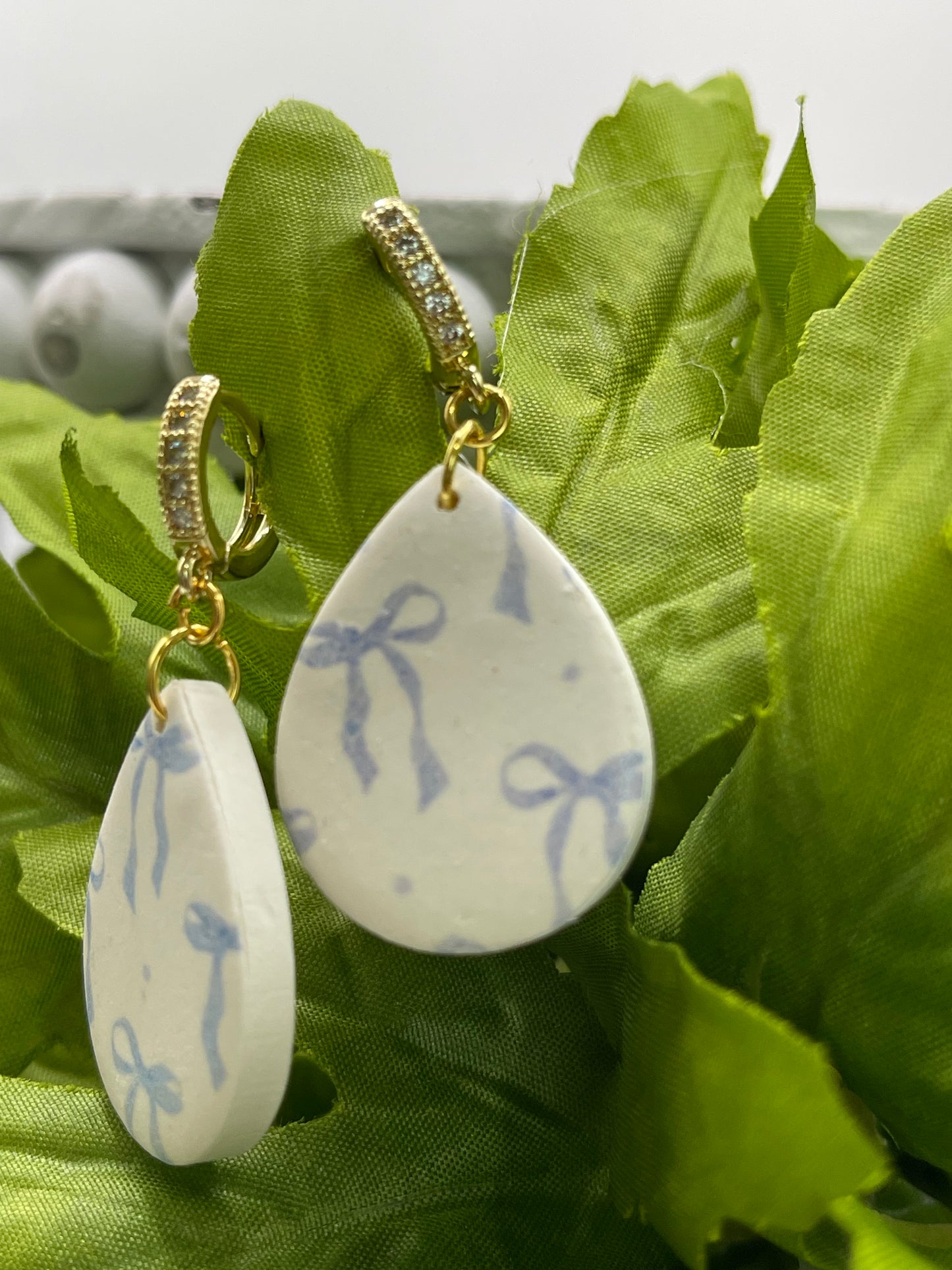 Blue Bow Polymer Clay Earrings