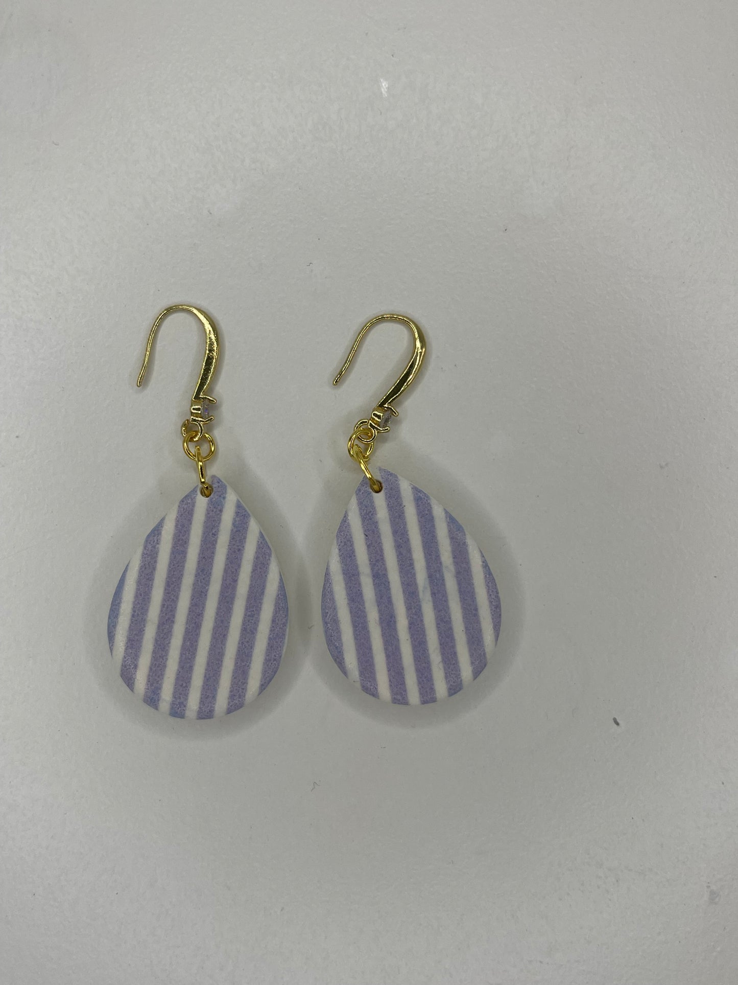 Blue chambray striped polymer clay earrings