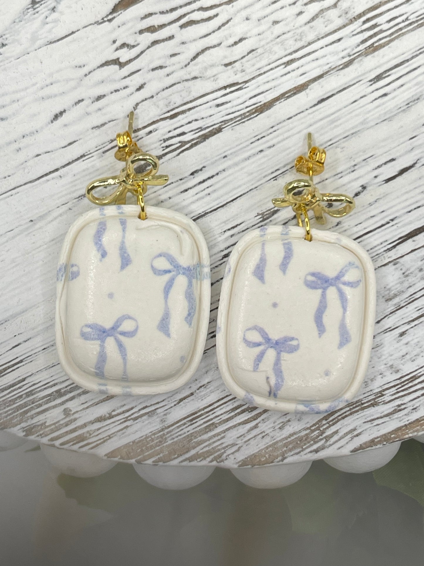 Blue Bow Polymer Clay Earrings