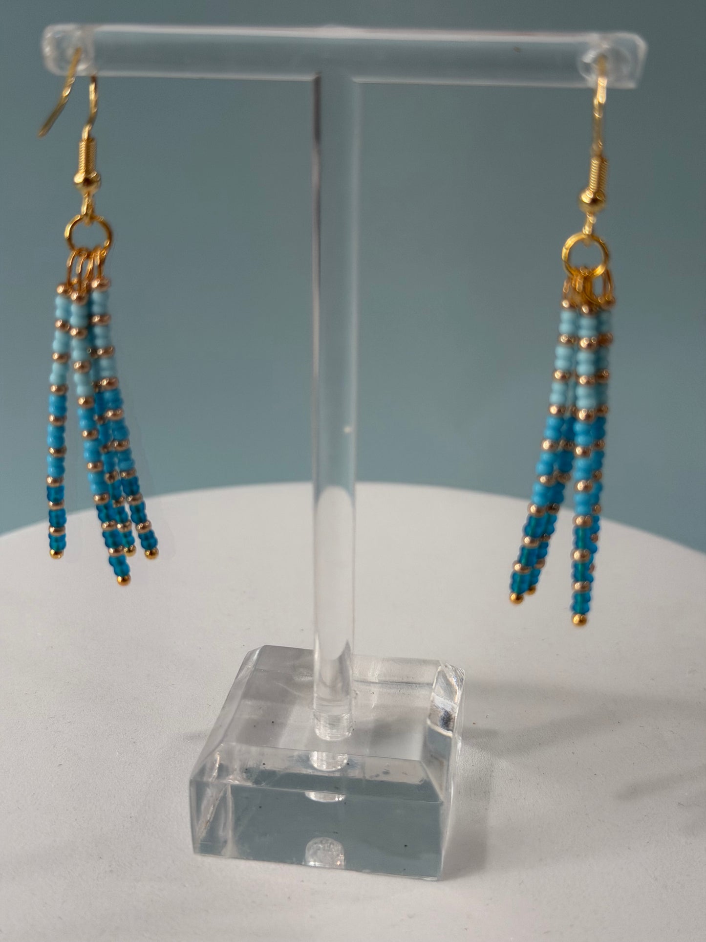 Blue Gradient Beaded Dangle Earrings
