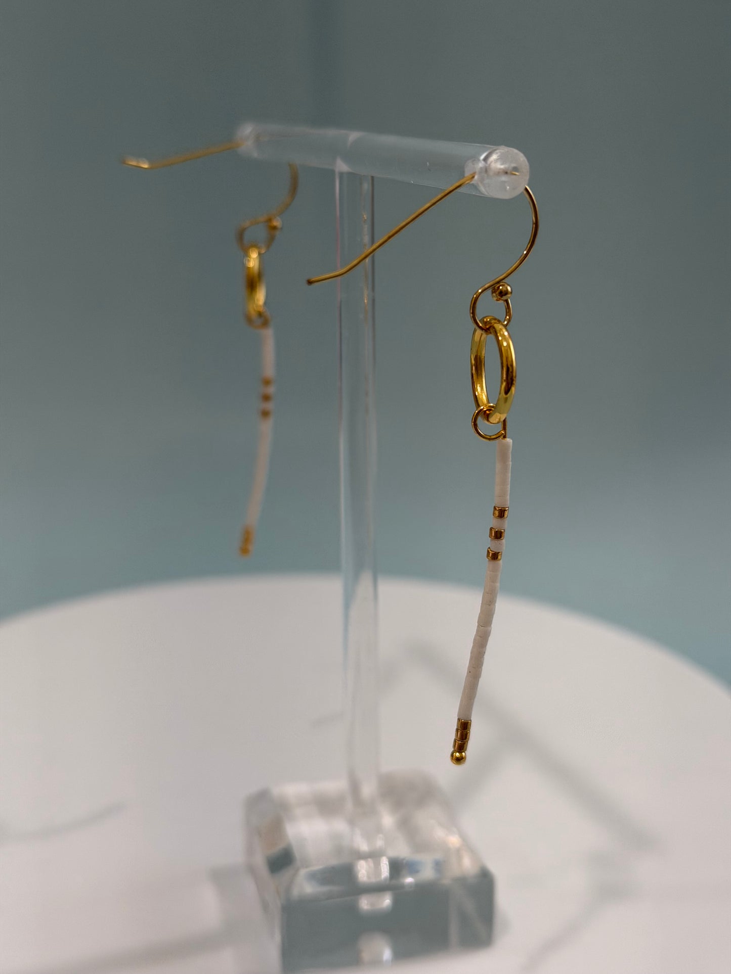 White and Gold Petite Beaded Statement Earrings