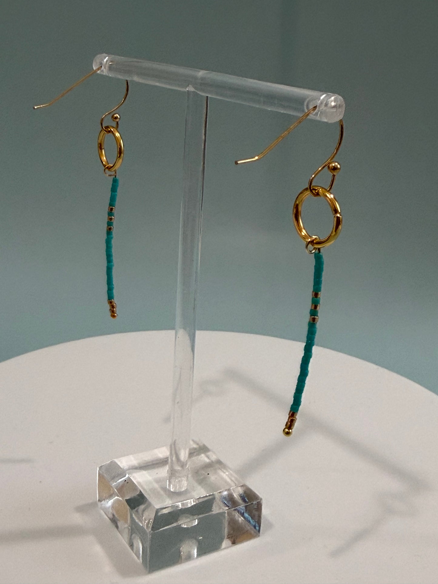 Turquoise and Gold Petite Beaded Statement Earrings