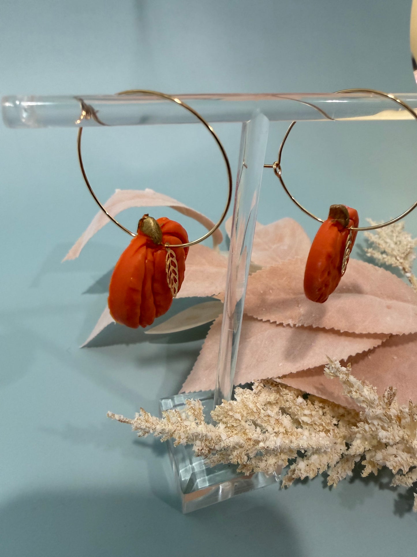 Pumpkin Hoop Earrings, Fall Dangles, Autumn Vibe Hoops