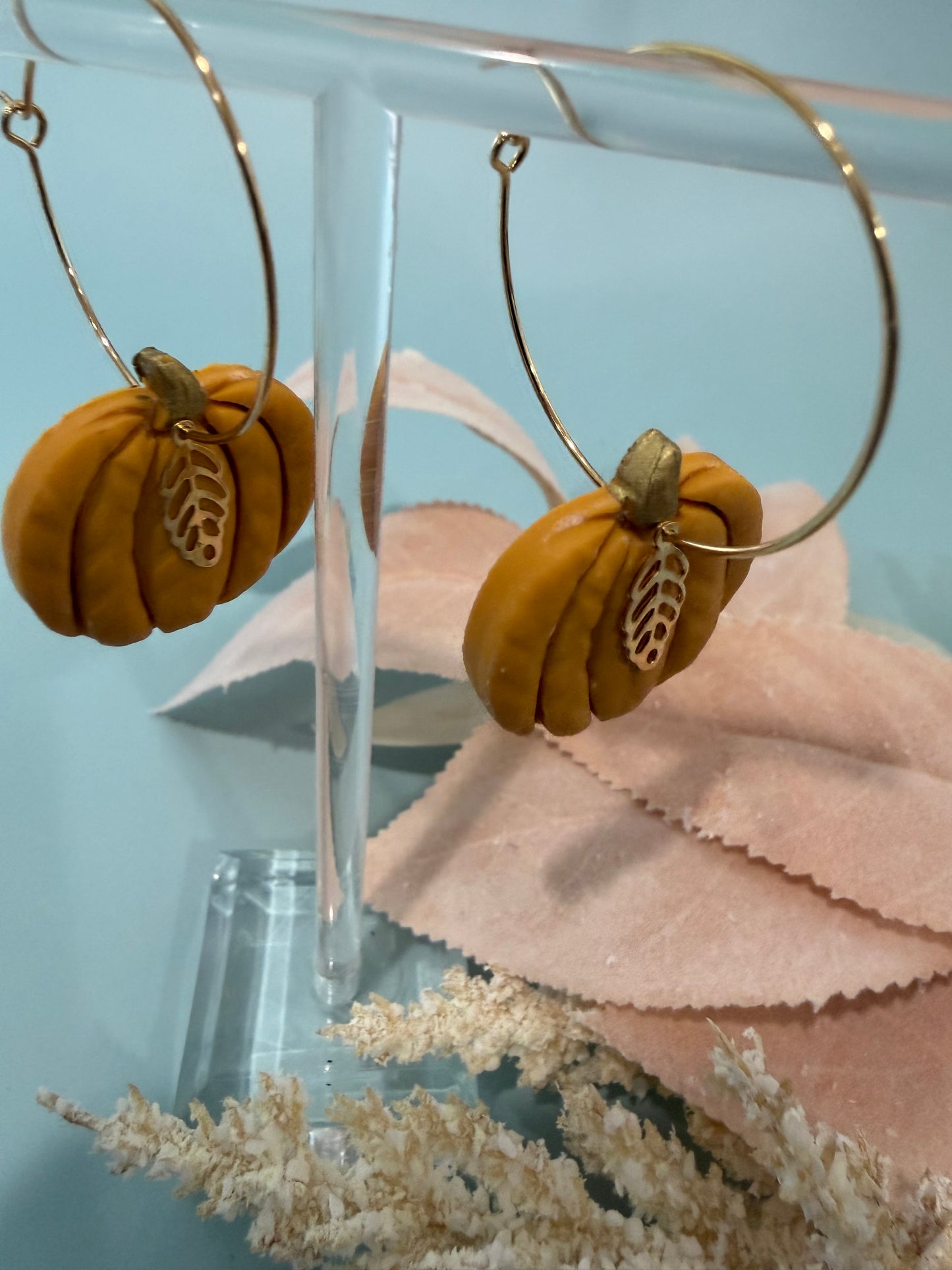 Pumpkin Hoop Earrings, Fall Dangles, Autumn Vibe Hoops
