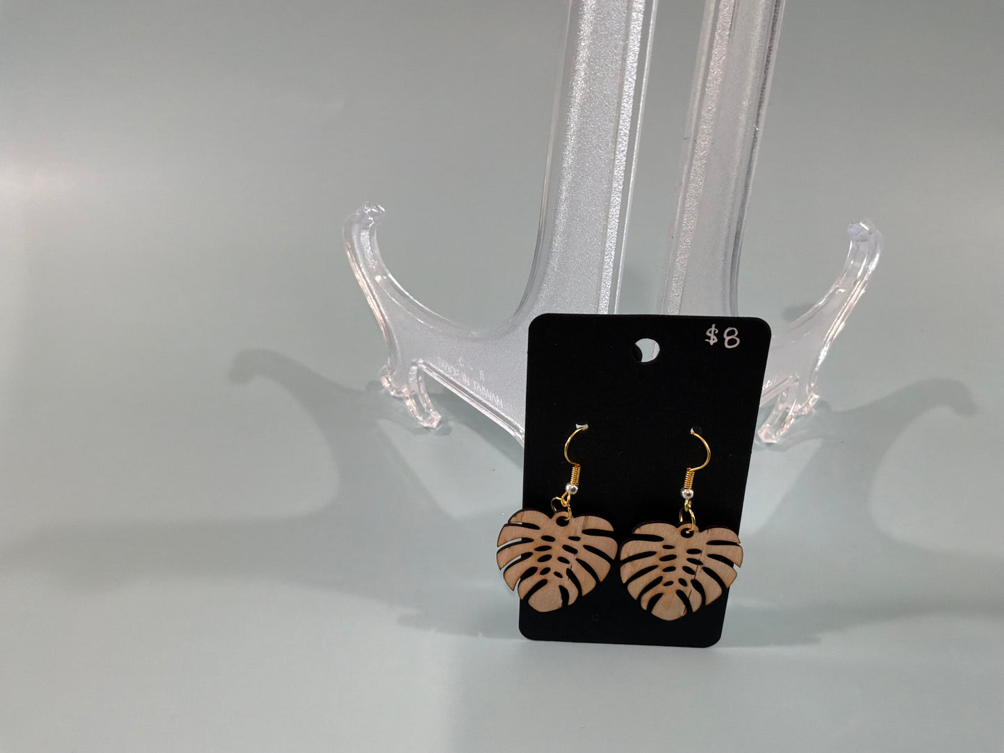 Wood Monstera Leaf Earrings