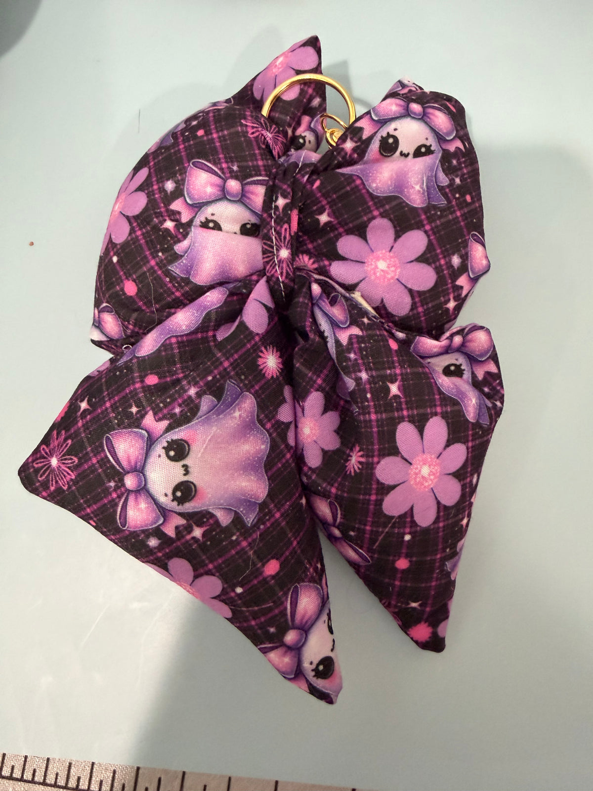 Puffy Bow Purse Charm, Blue Floral Print