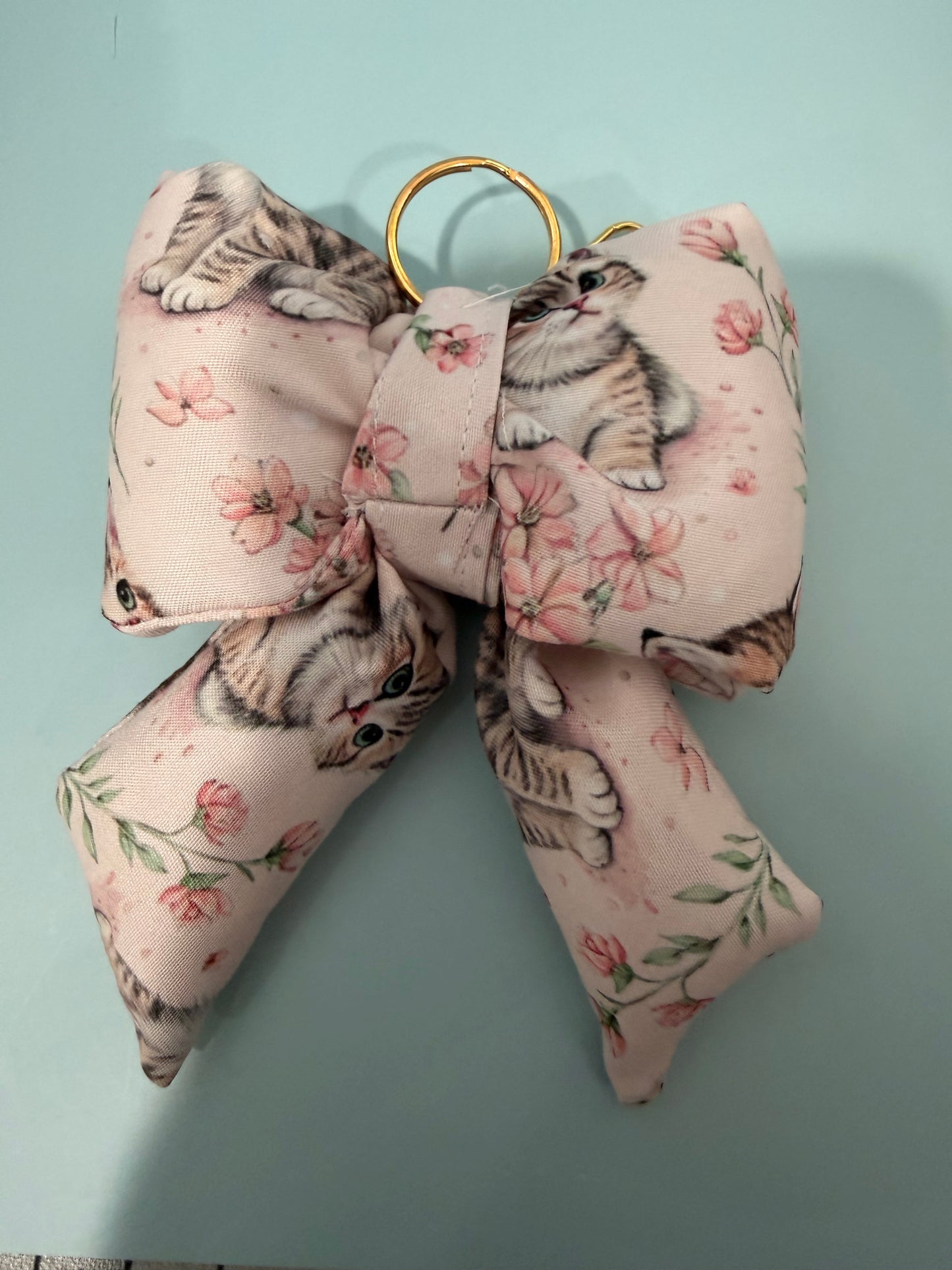 Puffy Bow Purse Charm, Blue Floral Print