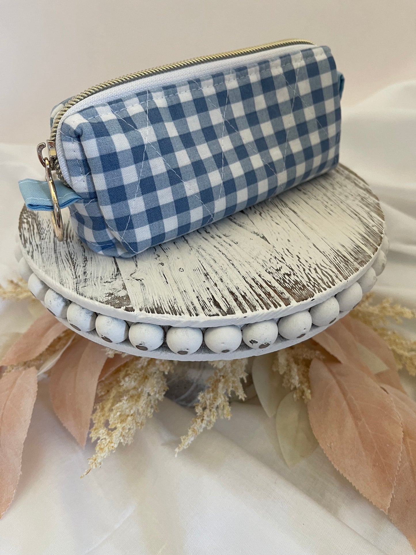 Small Blue Gingham Cosmetic Bag