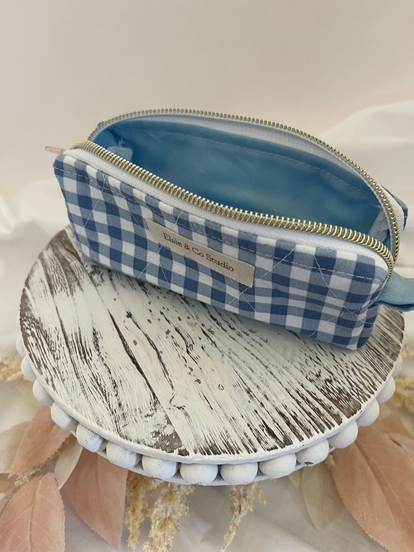 Small Blue Gingham Cosmetic Bag