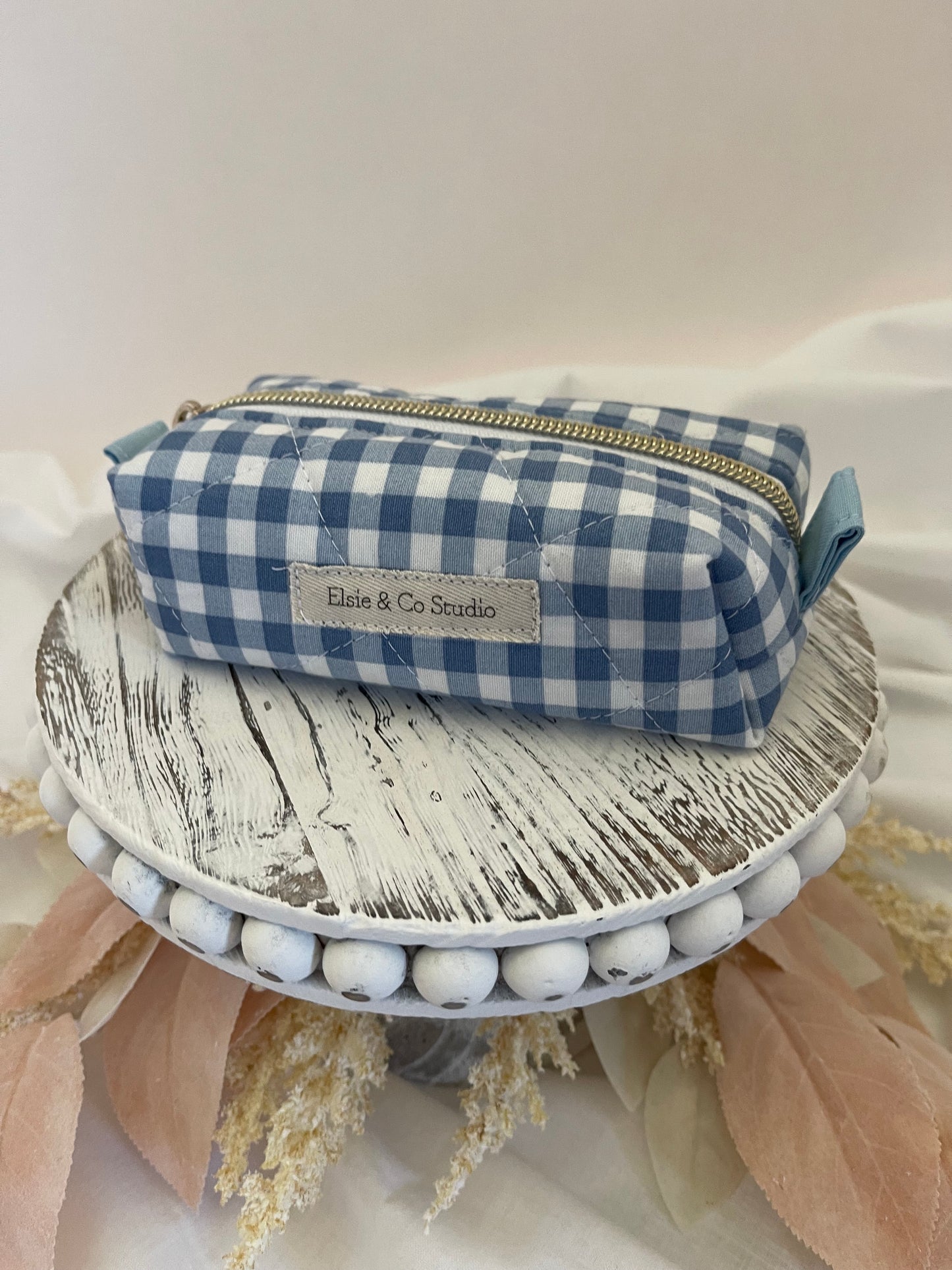 Small Blue Gingham Cosmetic Bag