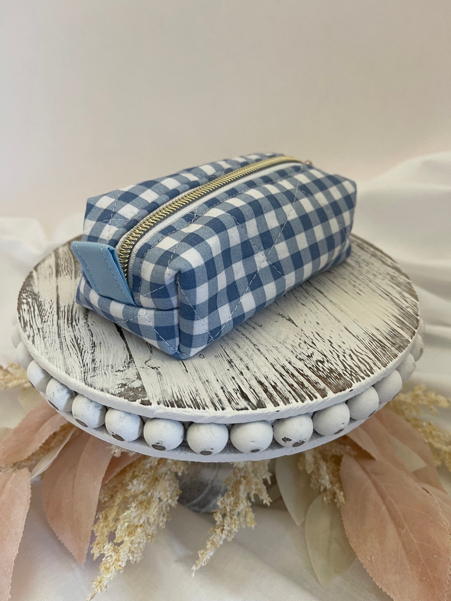 Small Blue Gingham Cosmetic Bag