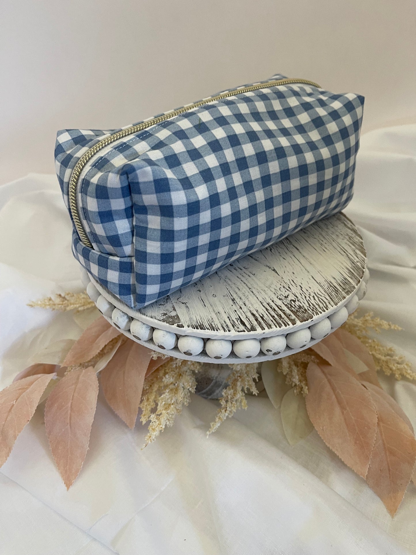 Medium Blue Gingham Cosmetic Bag