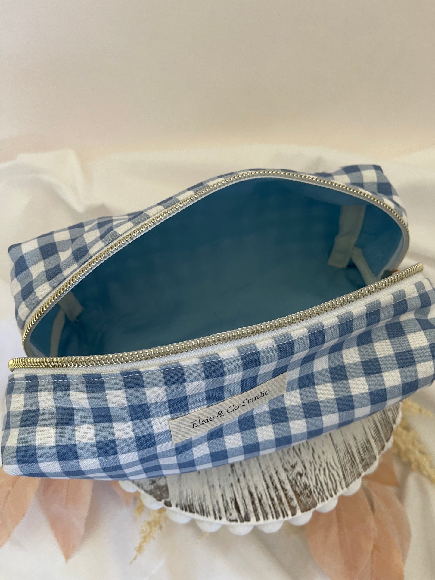 Medium Blue Gingham Cosmetic Bag