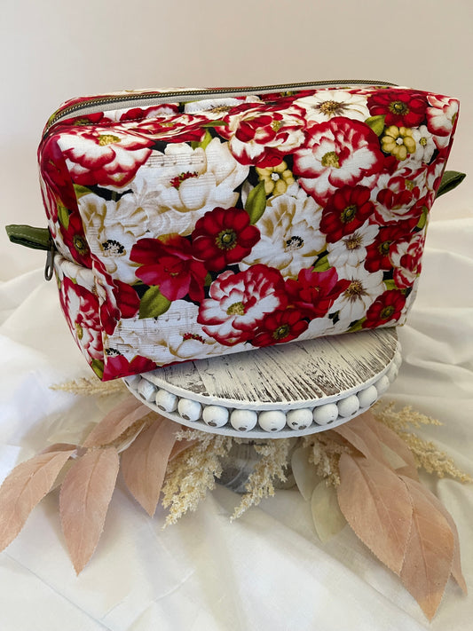 Large Red Floral Cosmetic Bag